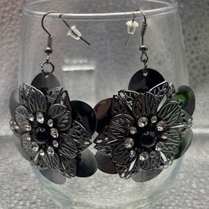 Elegant Black and Silver Floral Earrings